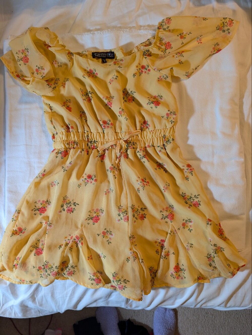Trixxi Girls Yellow Floral Sundress with Pink Rose Print